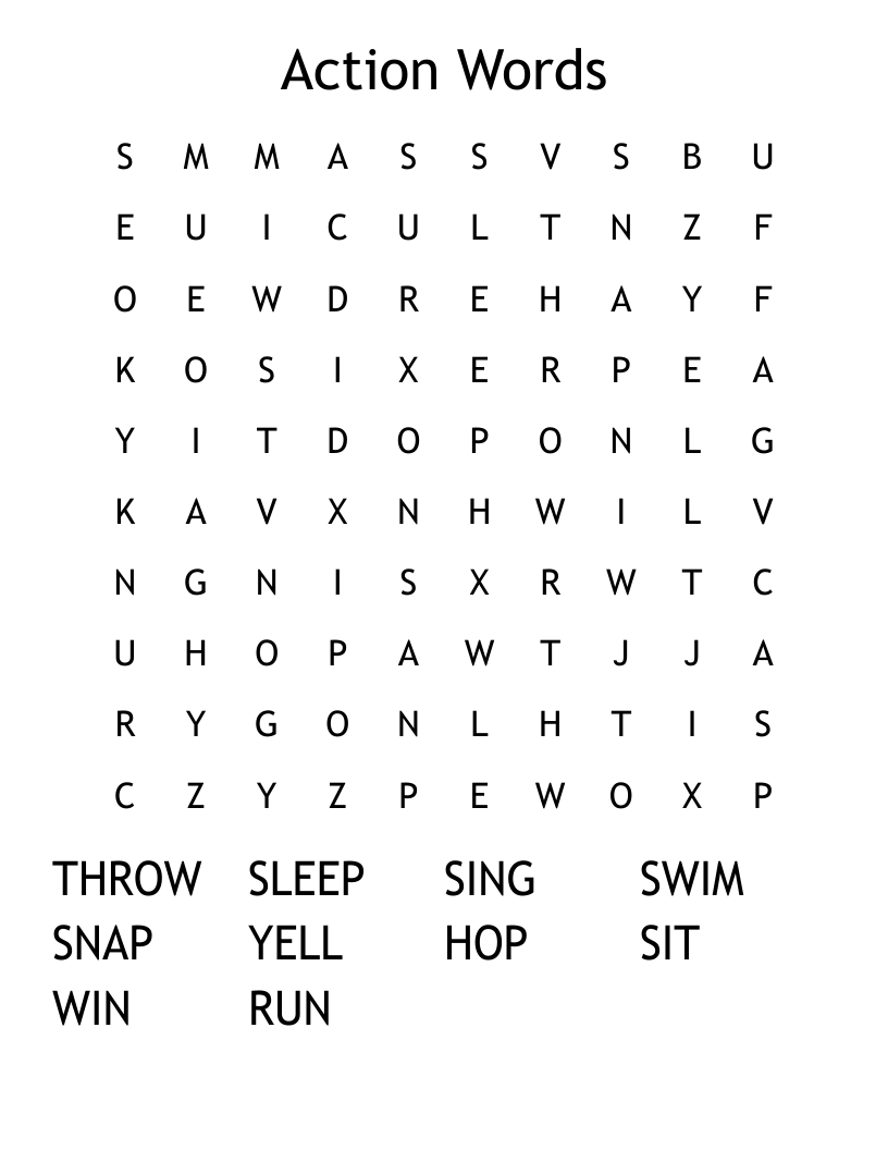 Action Words Word Search