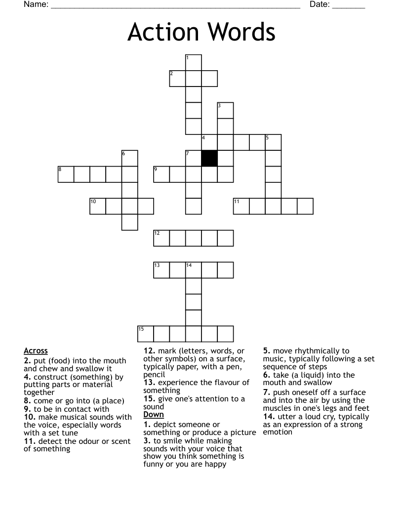 Action Words Crossword