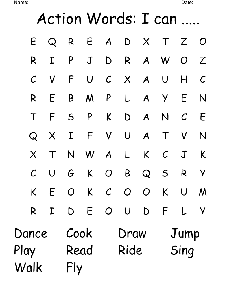 Action Words: I can ..... Word Search