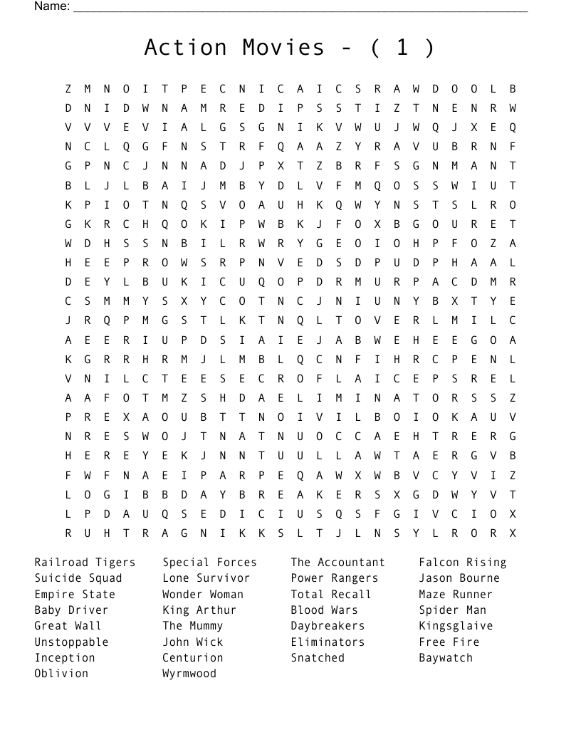 Action   Movies     -     (  1  ) Word Search