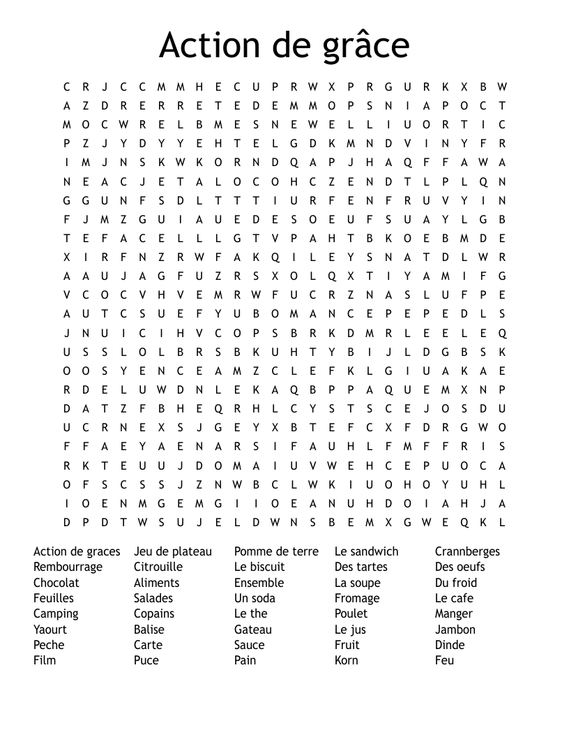 Action de grâce Word Search