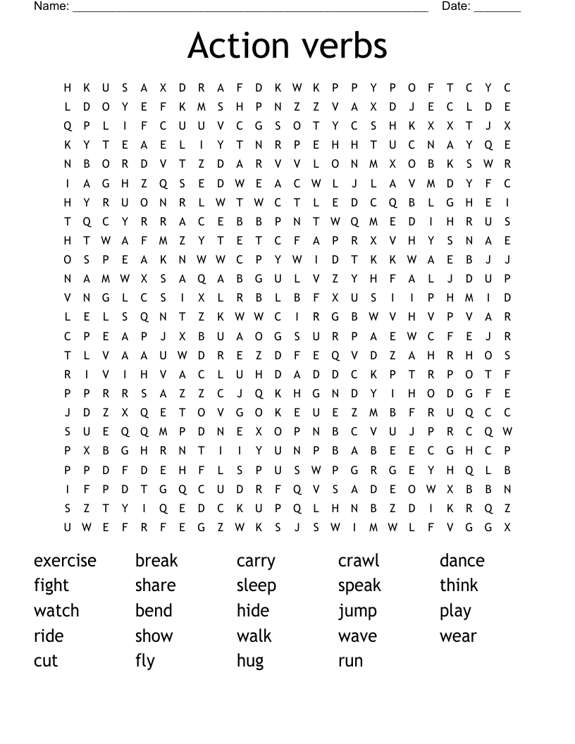 Action verbs Word Search