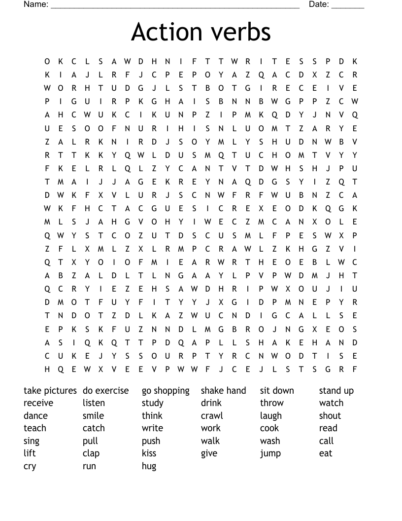 Action verbs  Word Search