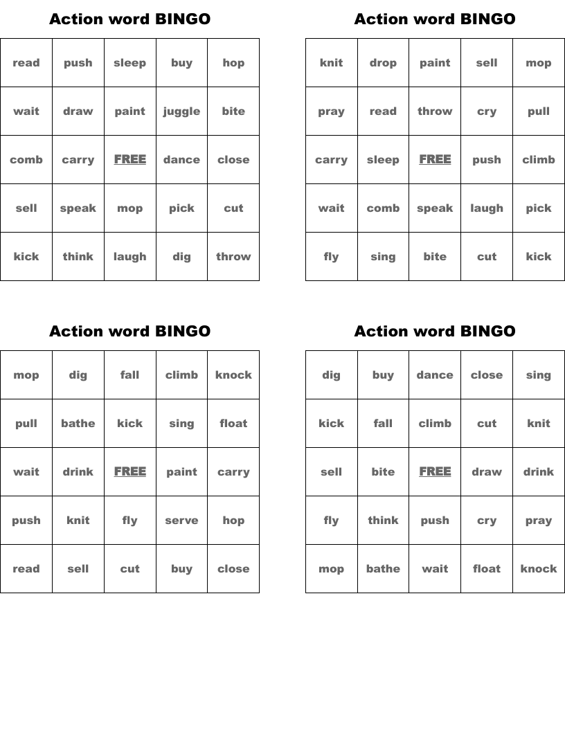 Action word BINGO