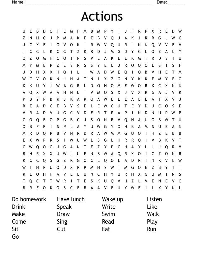 Actions Word Search