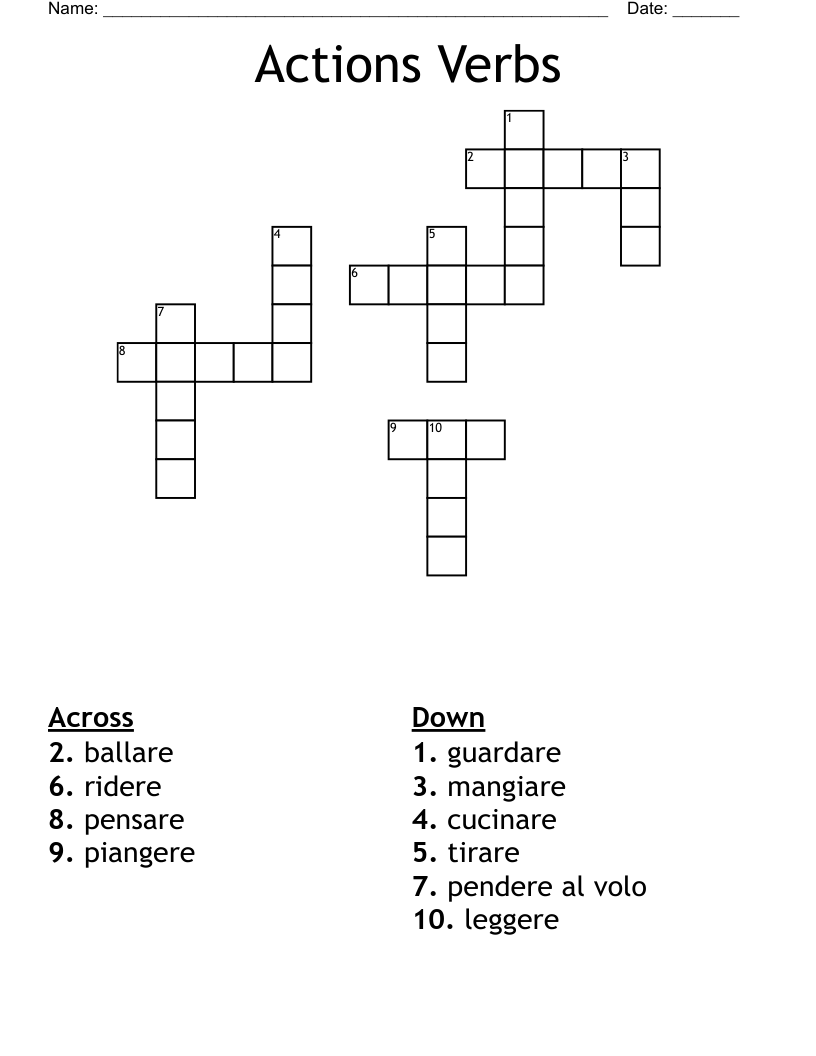 Actions Verbs Crossword