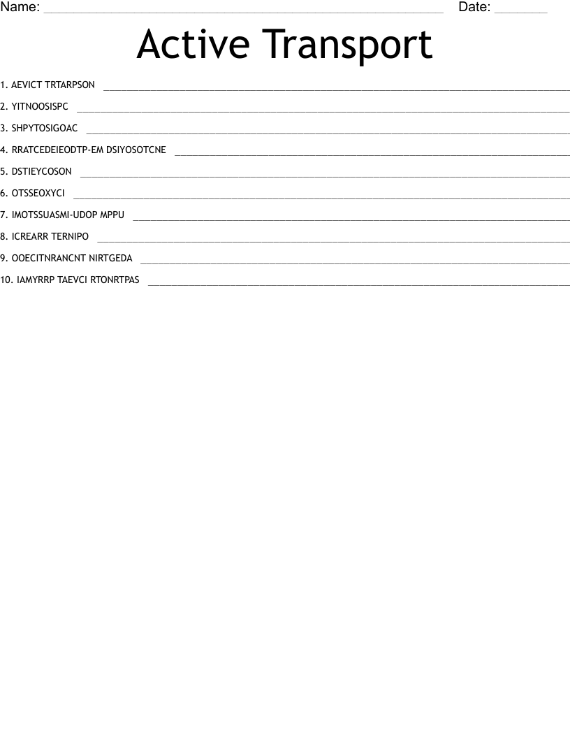 Active Transport Word Scramble