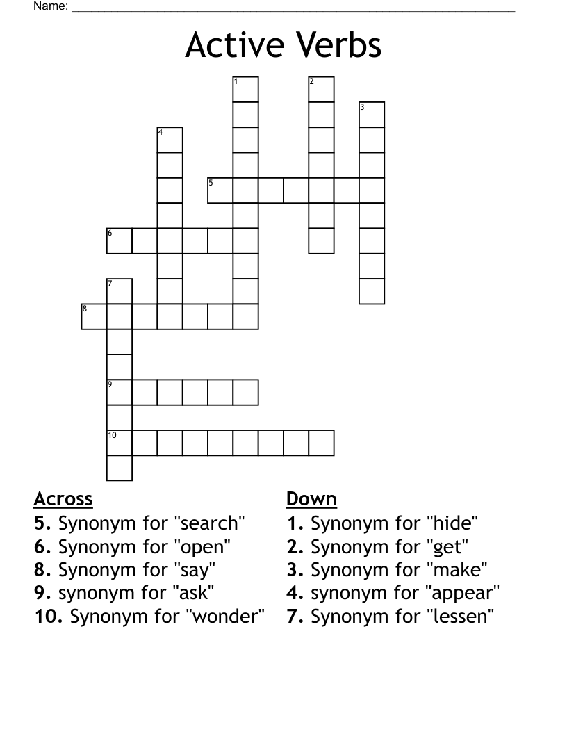 Active Verbs Crossword