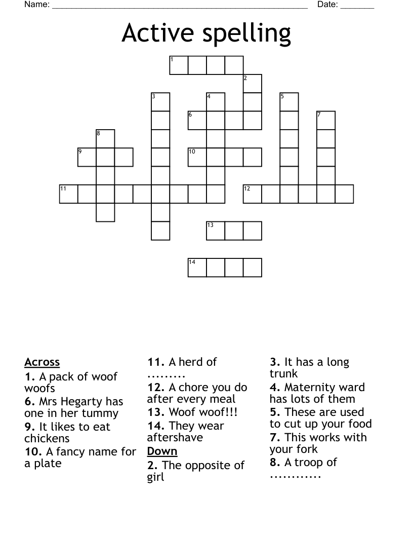 Active spelling Crossword
