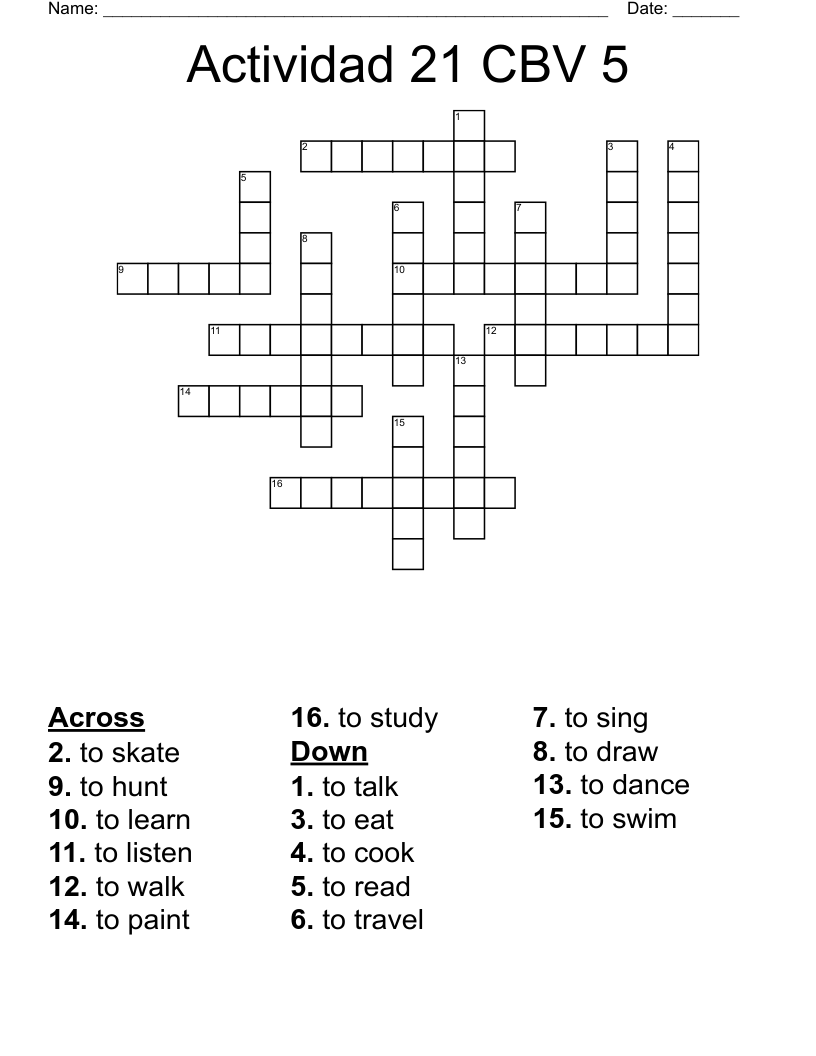 Actividad 21 CBV 5  Crossword