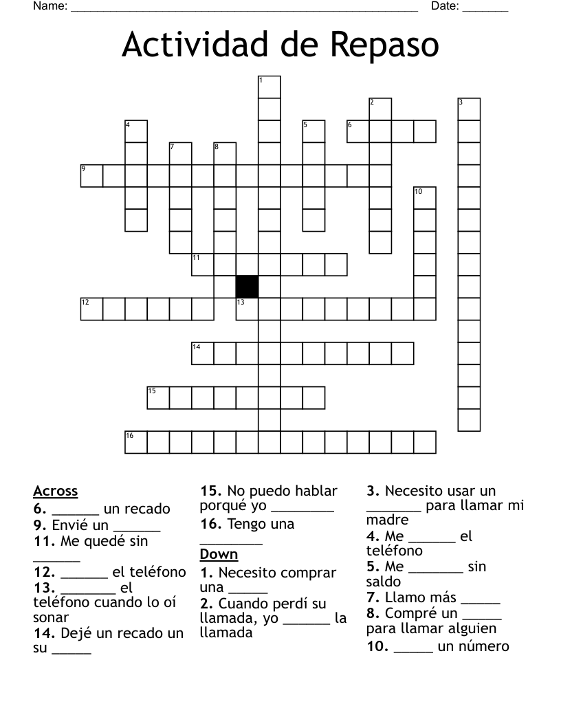 Actividad de Repaso  Crossword