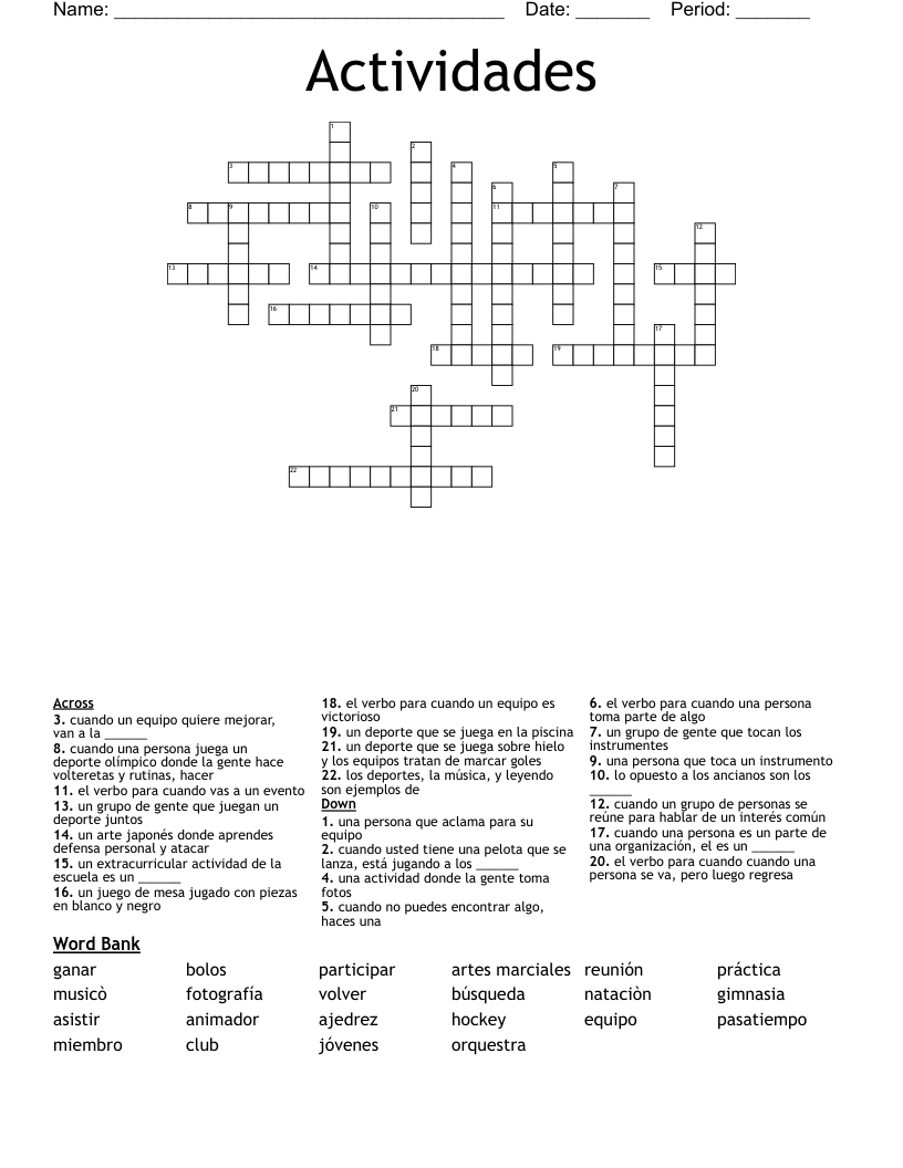 Actividades Crossword