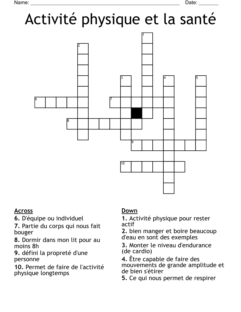Activité physique et la santé Crossword