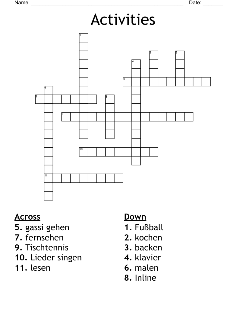 Activities Crossword