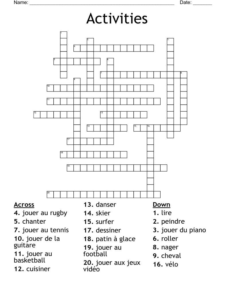 Activities Crossword