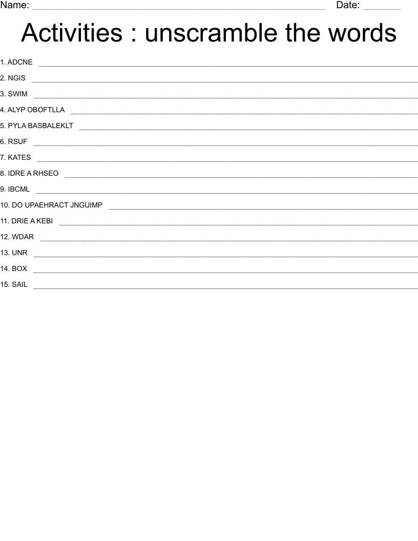 Activities : unscramble the words