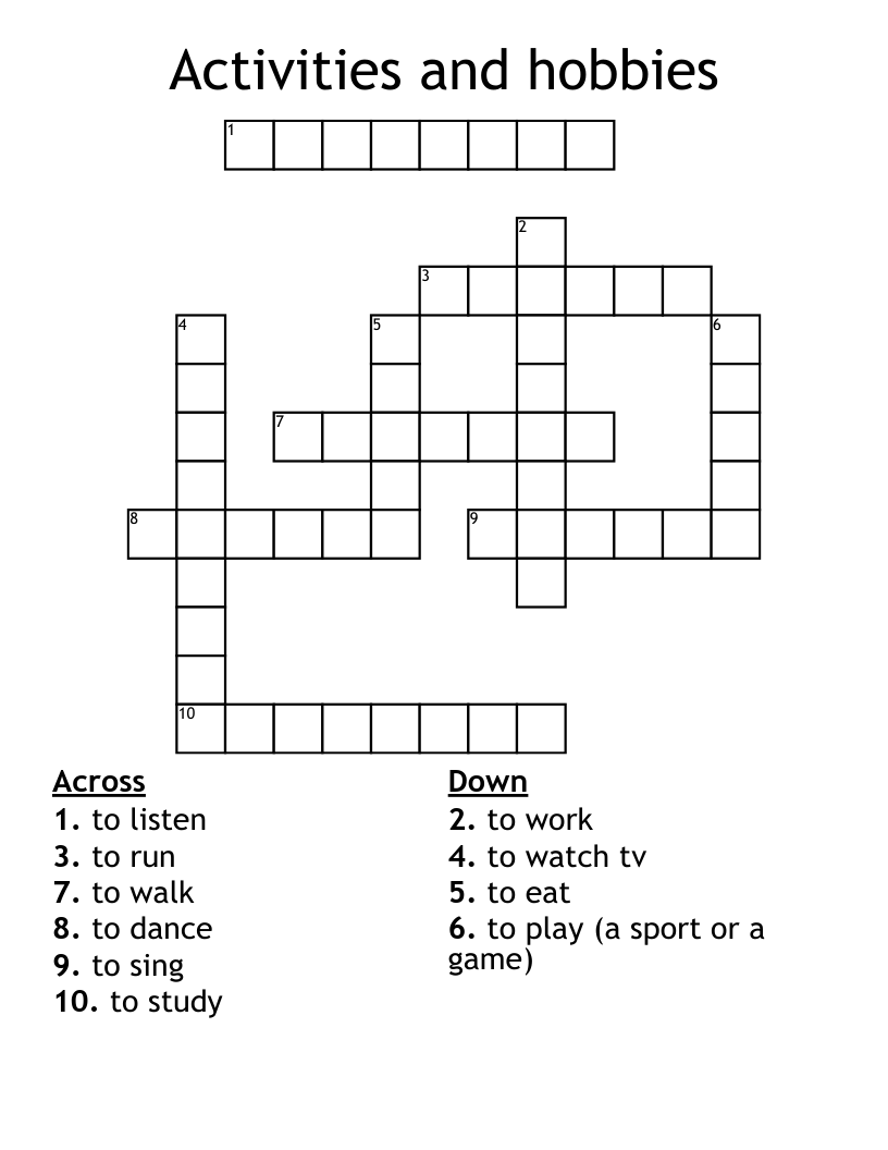 Activities and hobbies Crossword