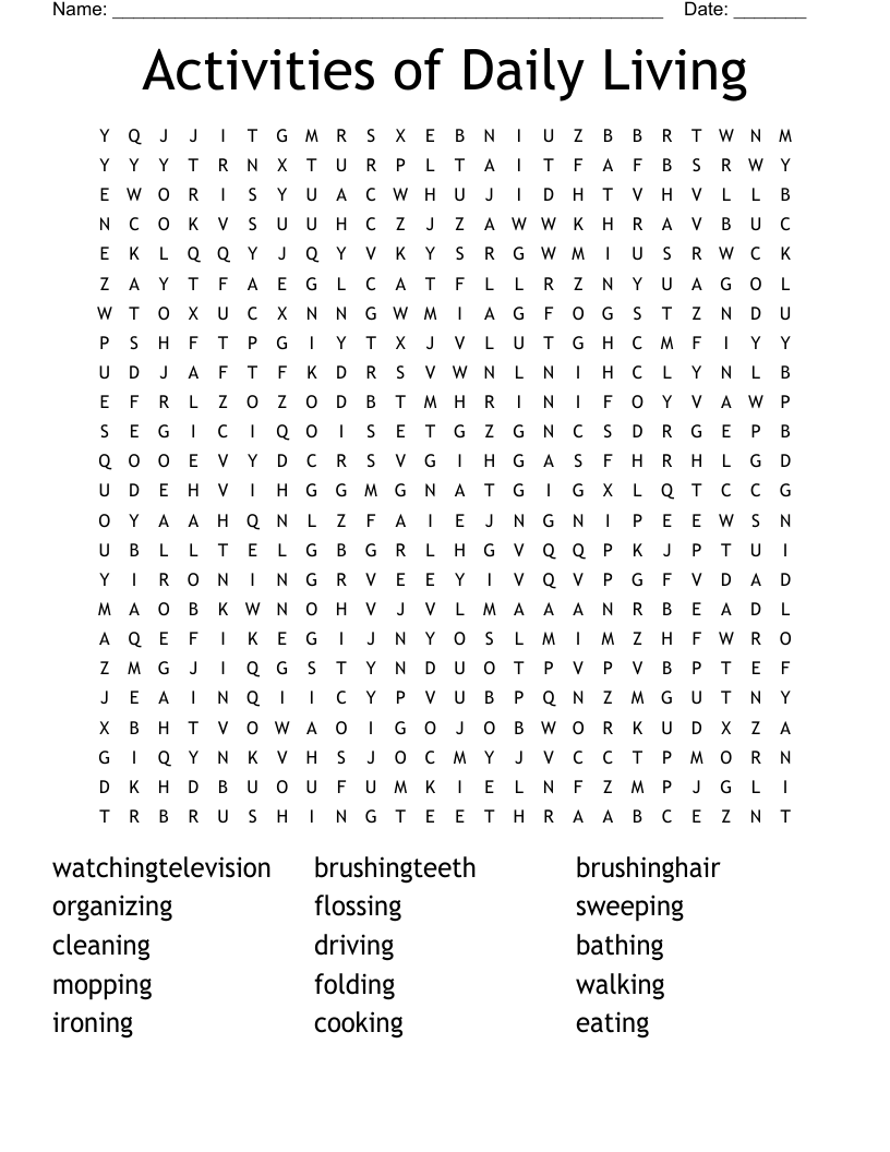 Activities of Daily Living Word Search