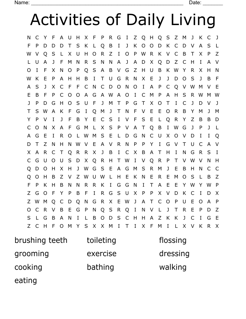 Activities of Daily Living  Word Search