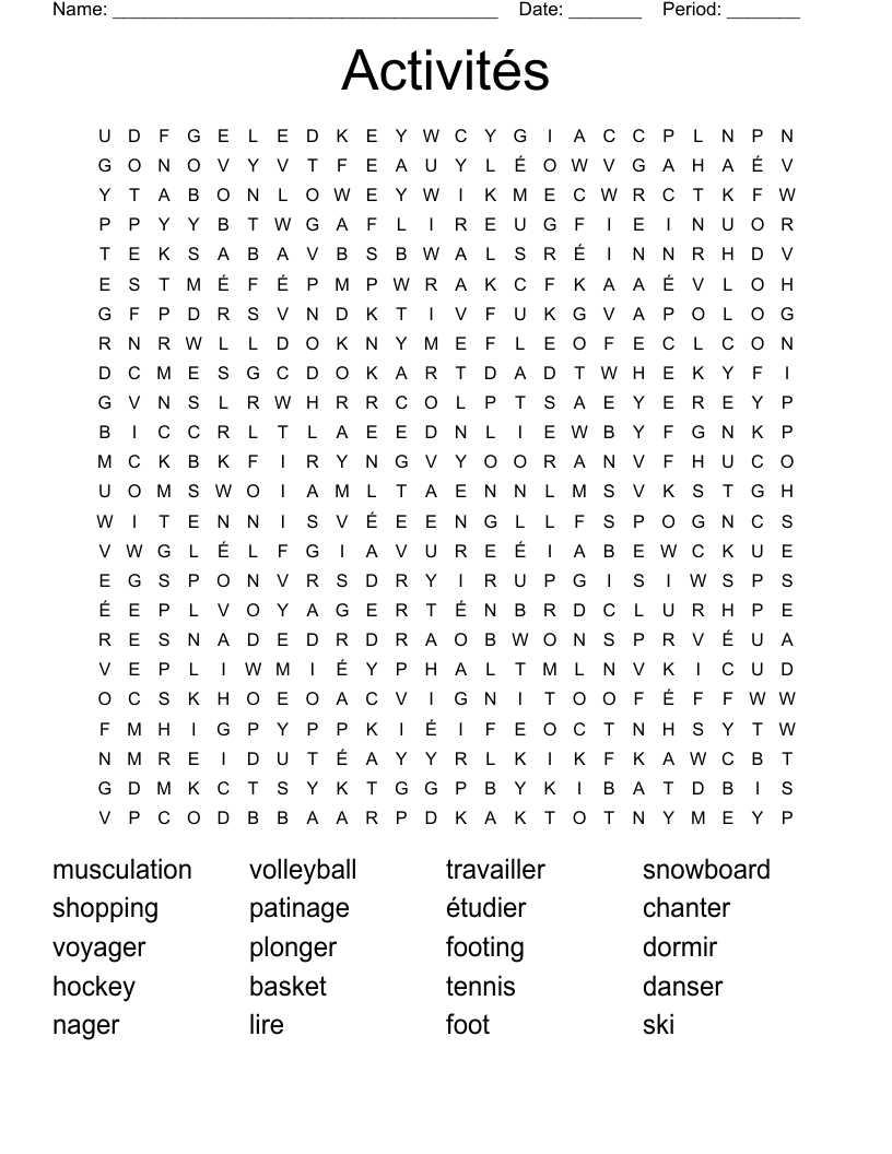 Activités Word Search