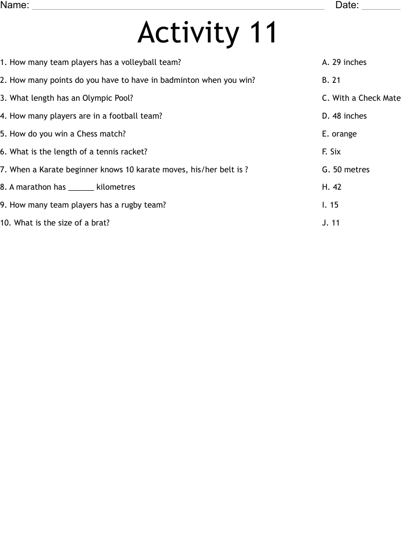 Activity 11 Worksheet