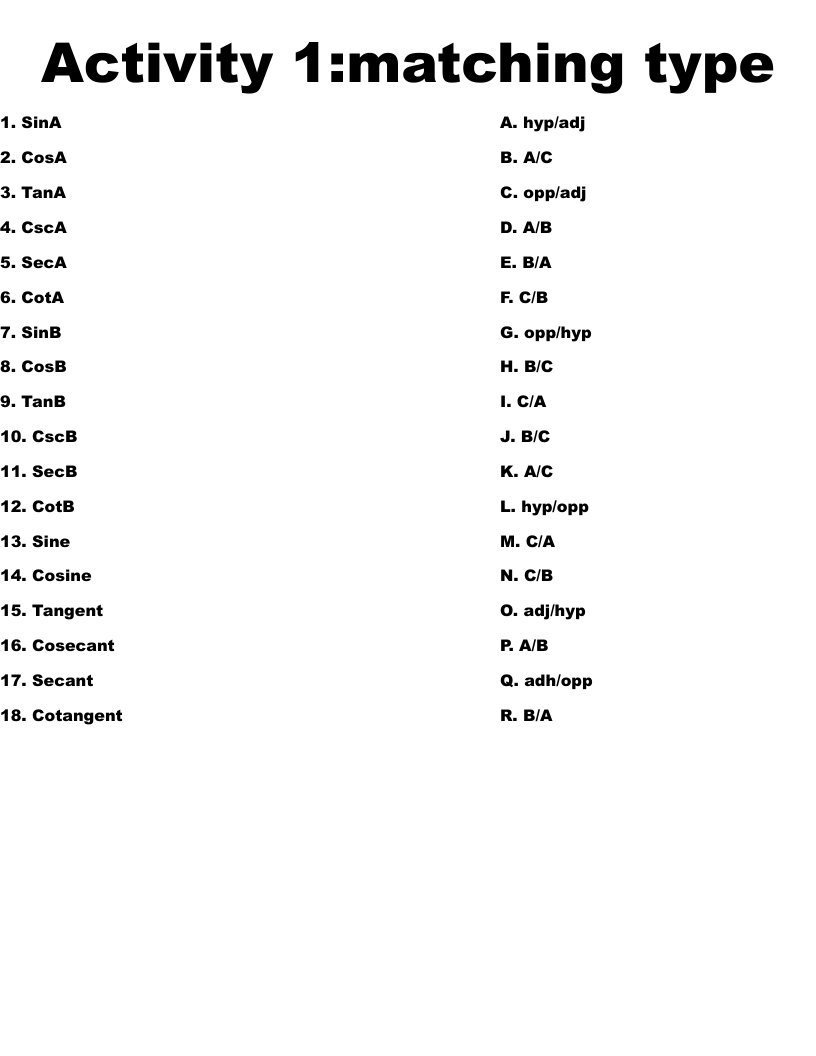 Activity 1:matching type Worksheet