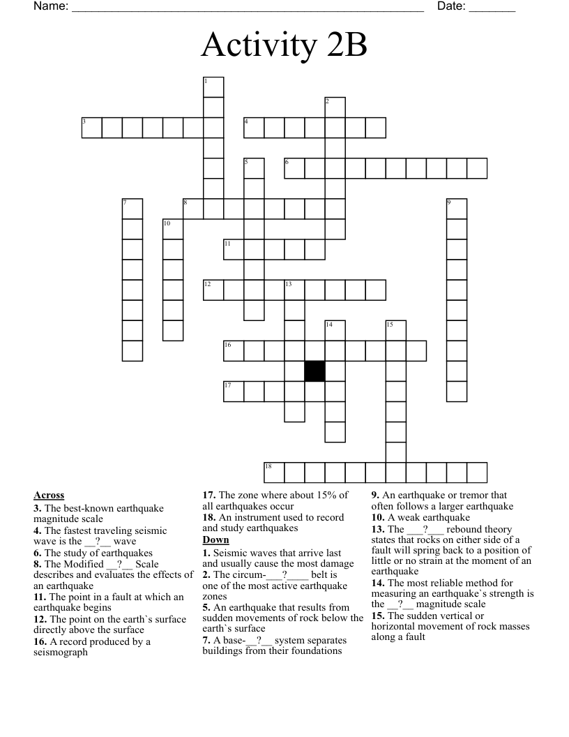Activity 2B Crossword