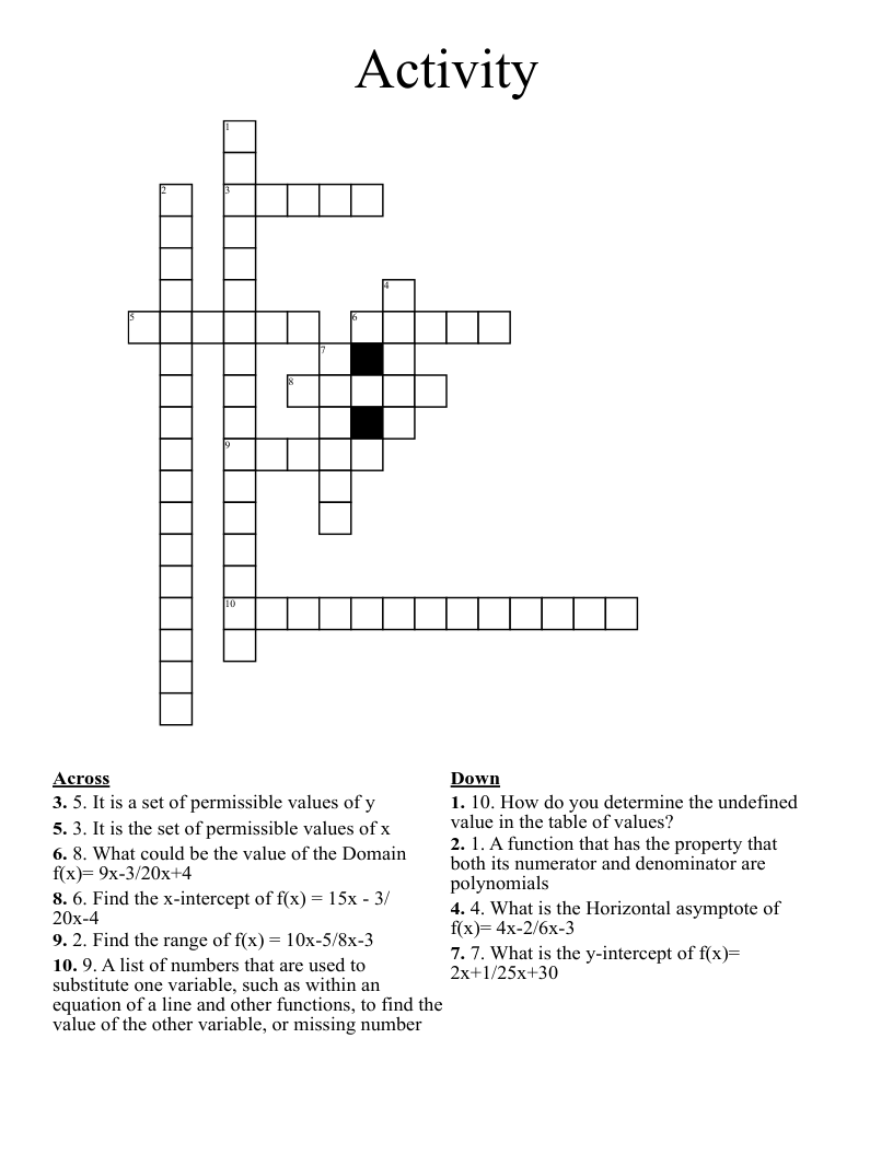 Activity Crossword