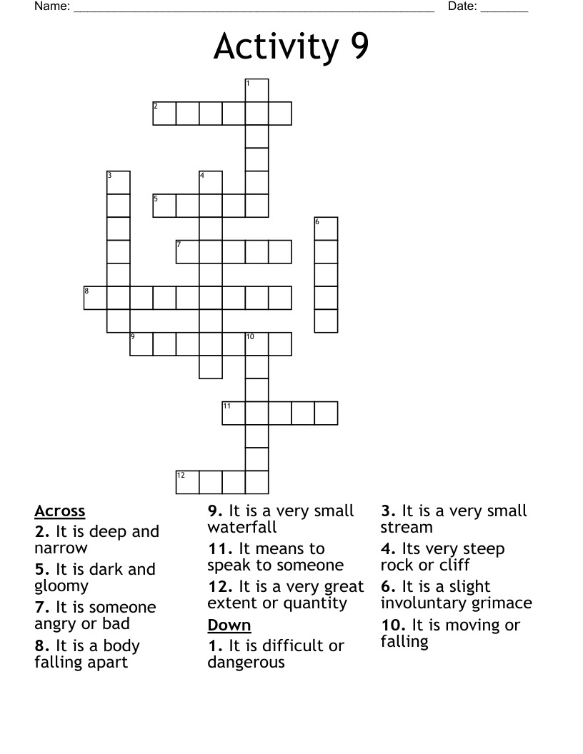 Activity 9 Crossword