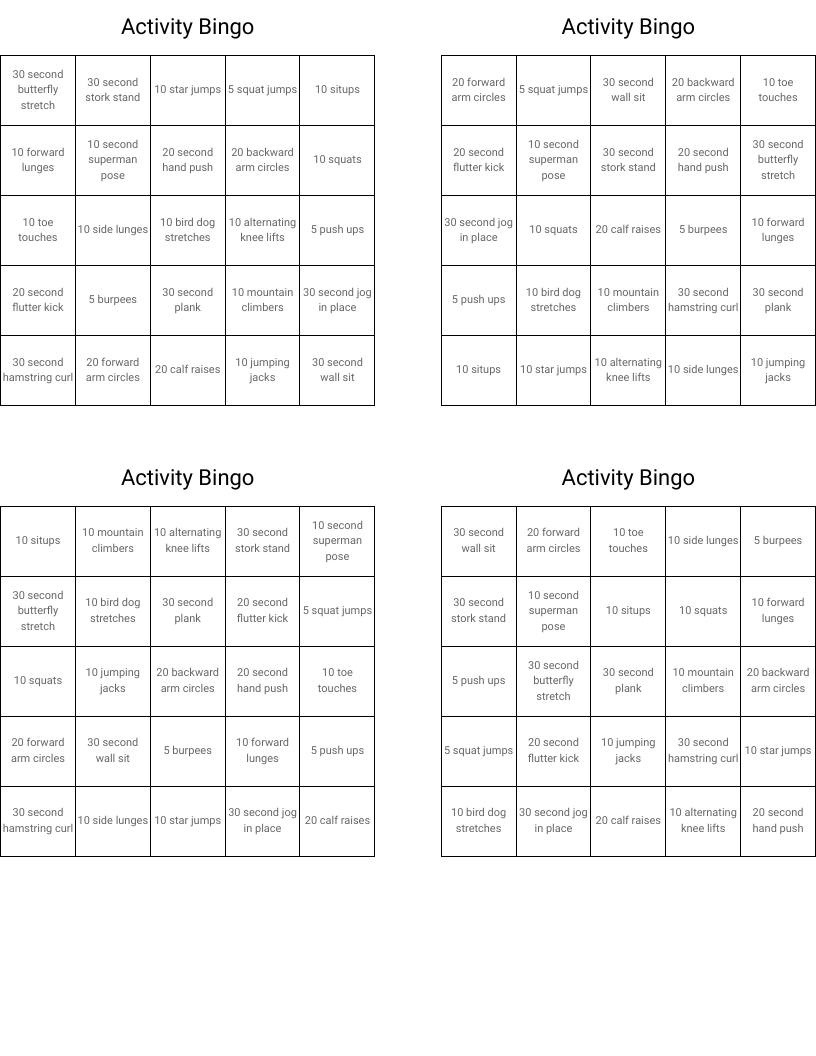 Activity Bingo
