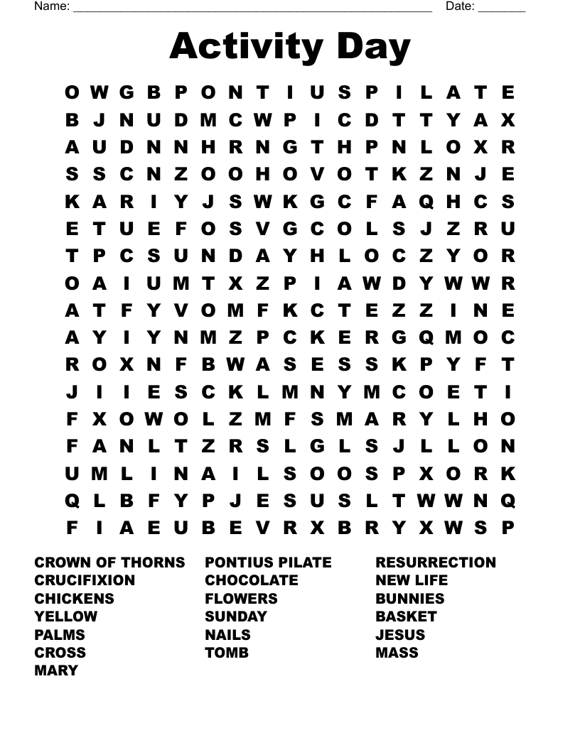 Activity Day Word Search