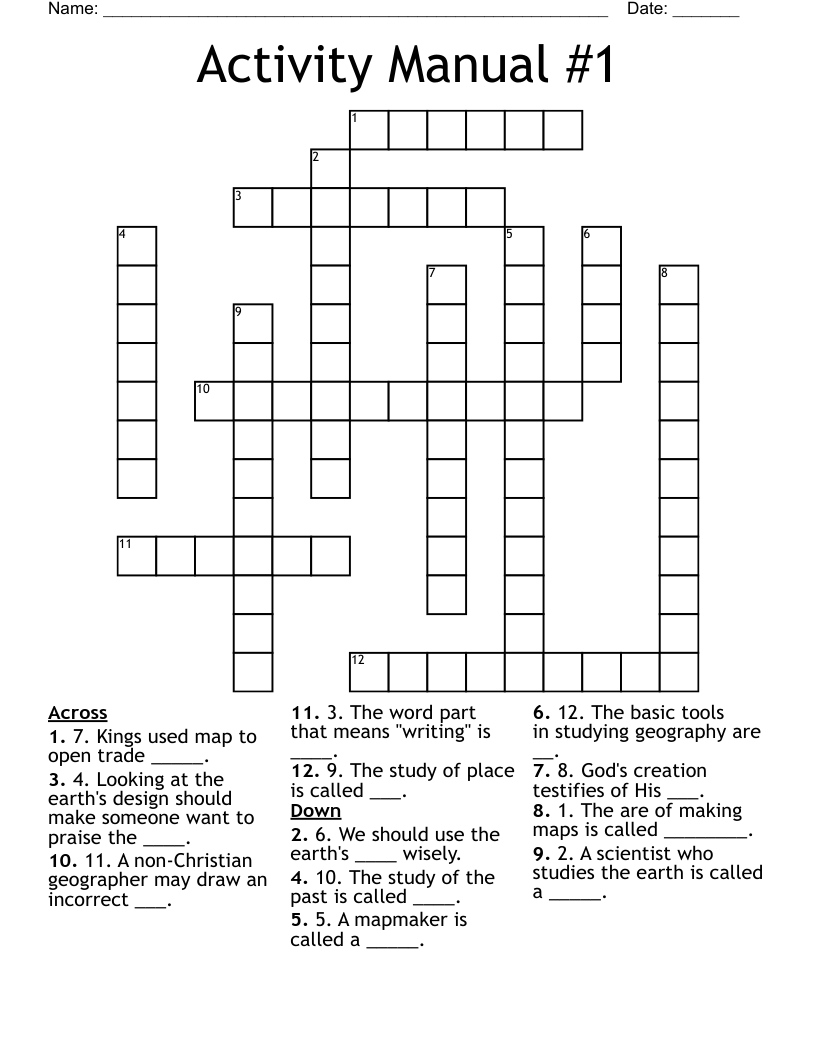 Activity Manual #1 Crossword