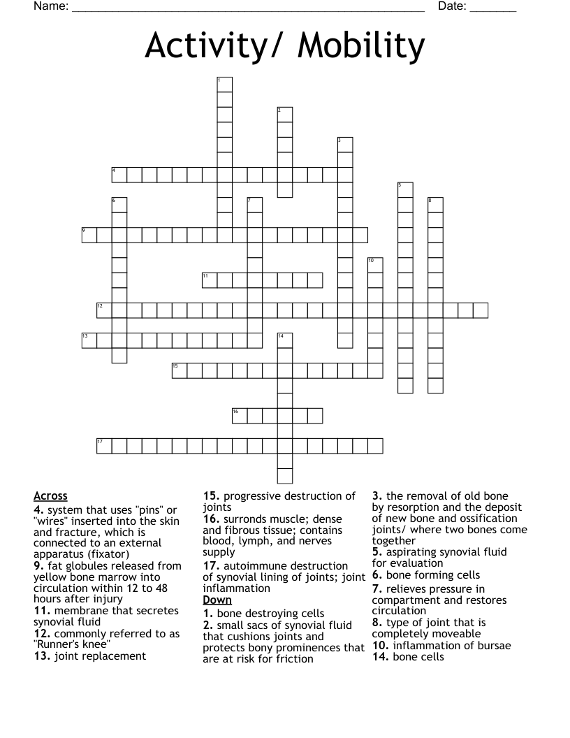 Activity/ Mobility Crossword