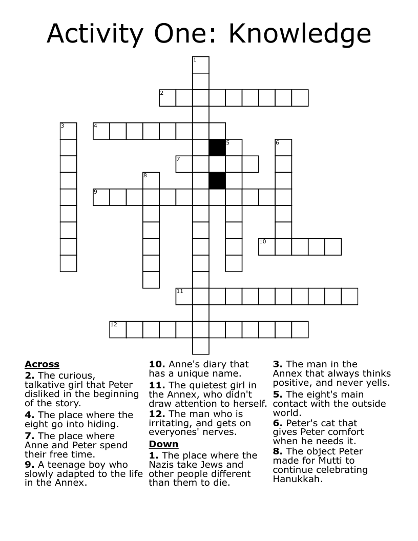 Activity One: Knowledge Crossword
