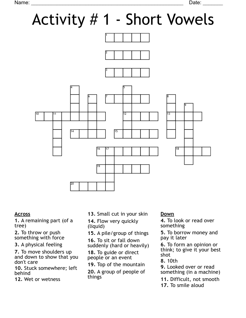 Activity # 1 - Short Vowels Crossword