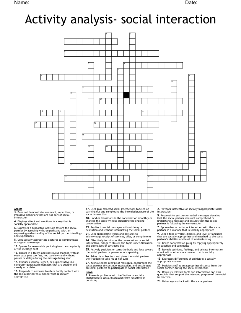 Activity analysis- social interaction Crossword