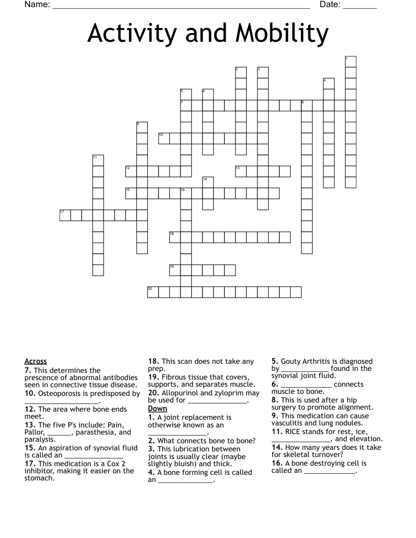 Activity and Mobility Crossword