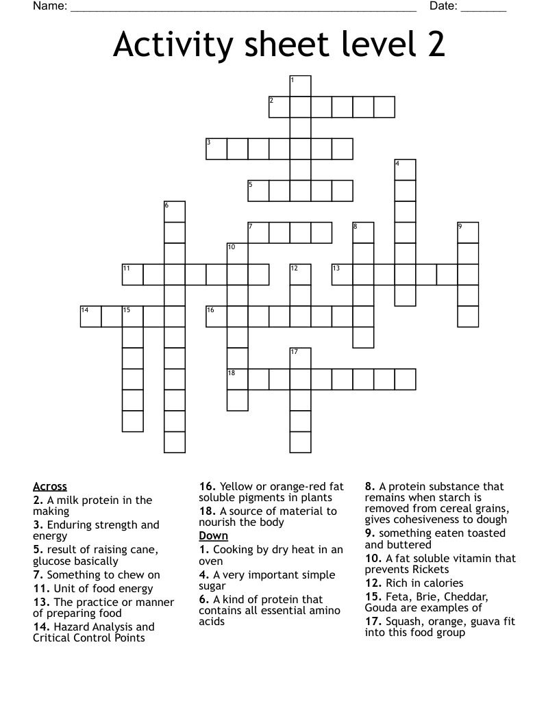 Activity sheet level 2 Crossword