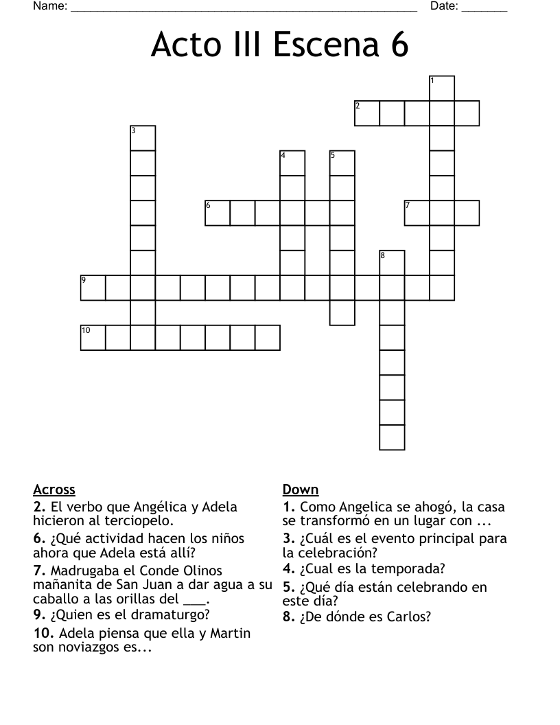 Acto III Escena 6 Crossword