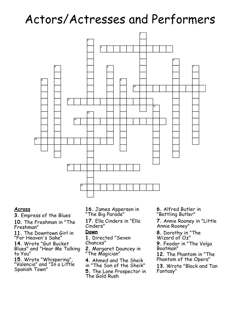 Actors/Actresses and Performers Crossword