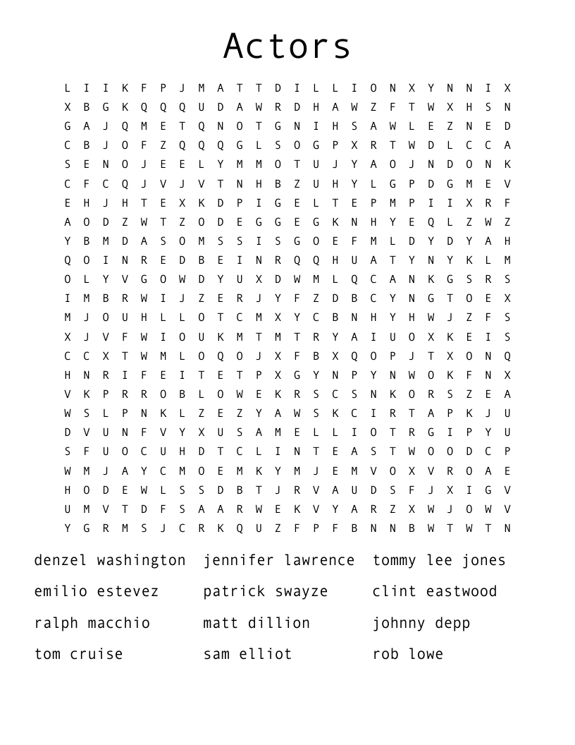 Actors Word Search