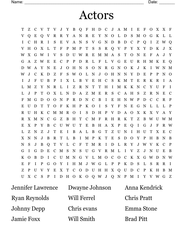 Actors Word Search