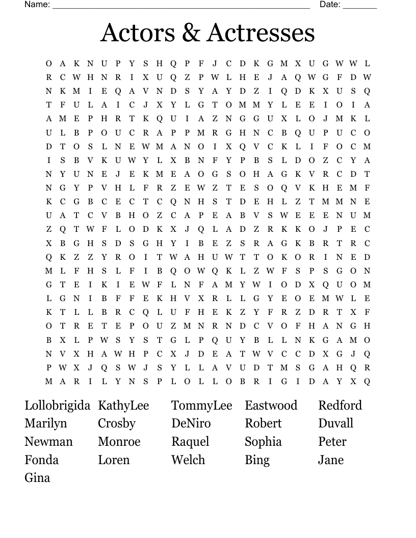 Actors & Actresses Word Search