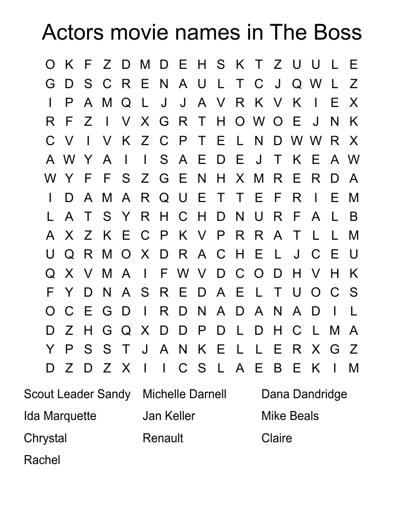Actors movie names in The Boss Word Search