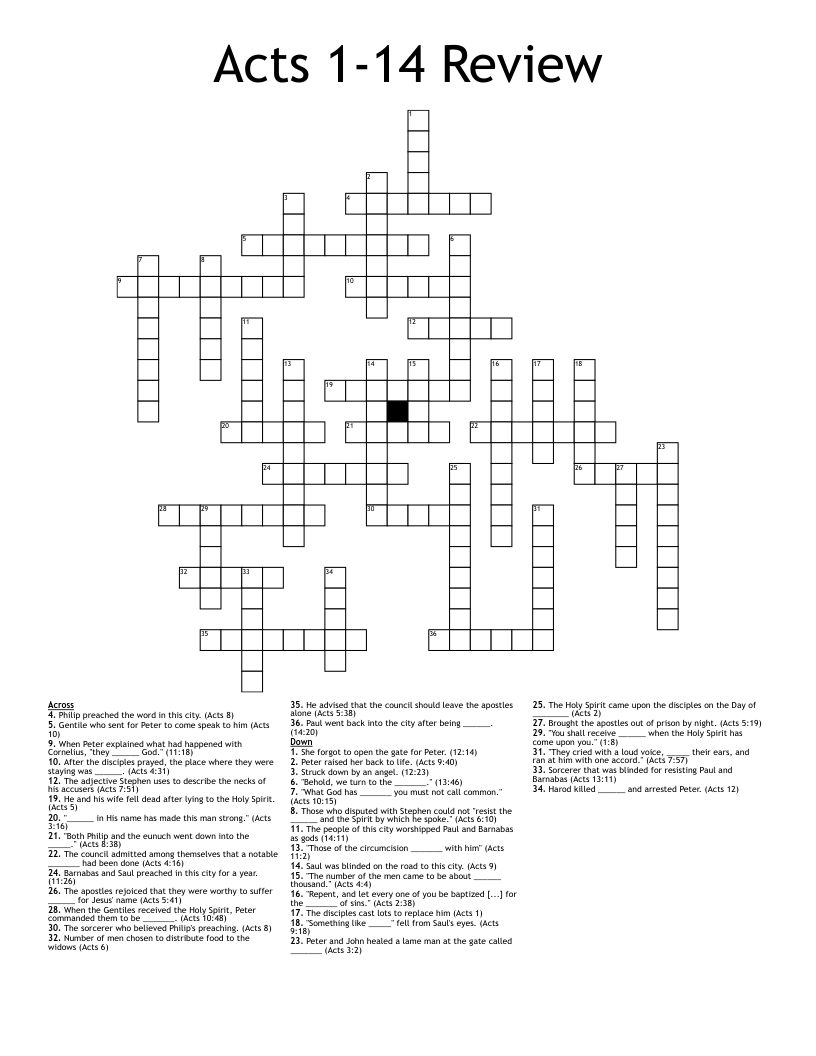 Acts 1-14 Review Crossword