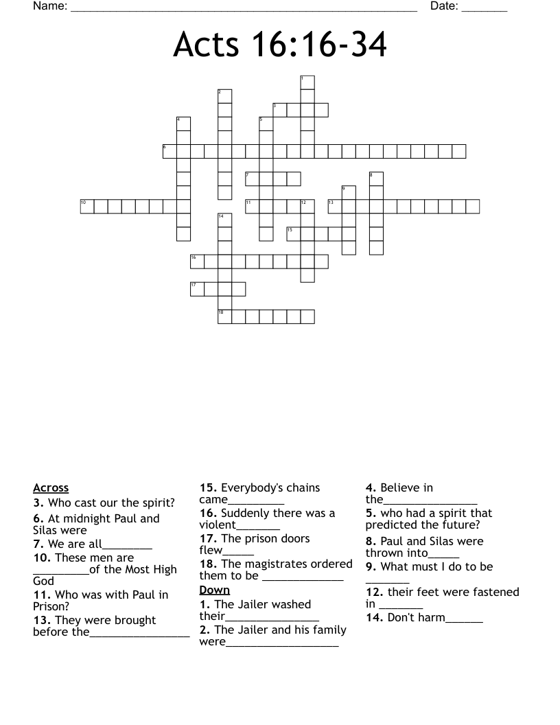 Acts 16:16-34 Crossword