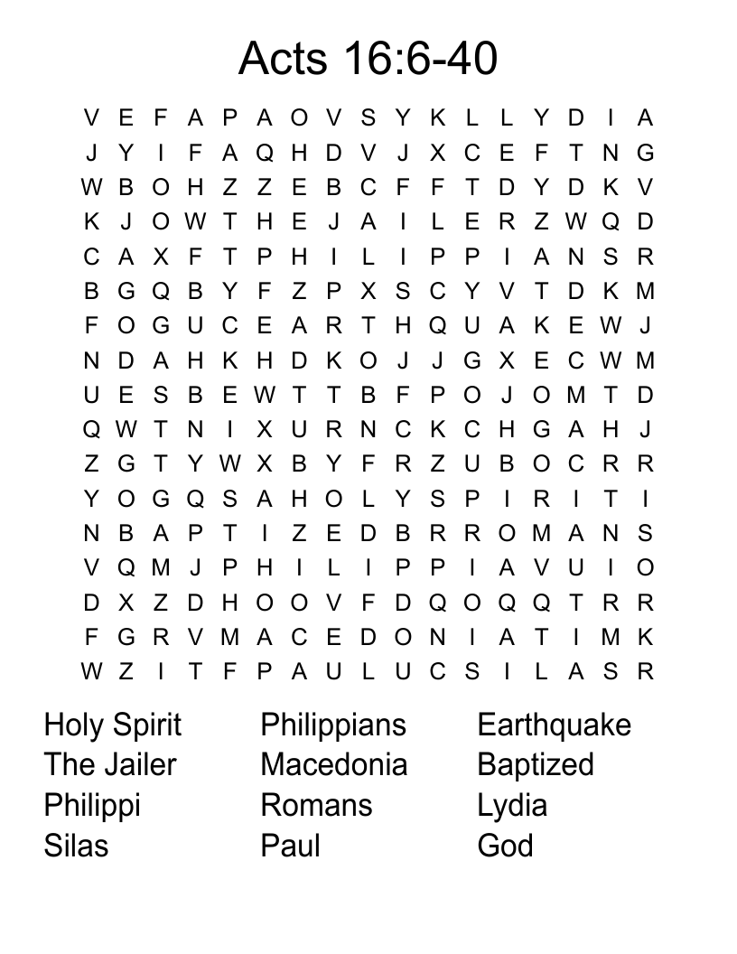 Acts 16:6-40 Word Search