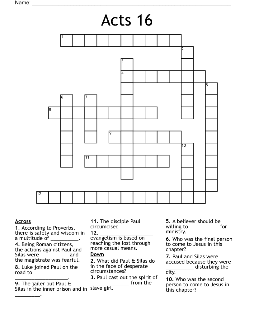 Acts 16 Crossword