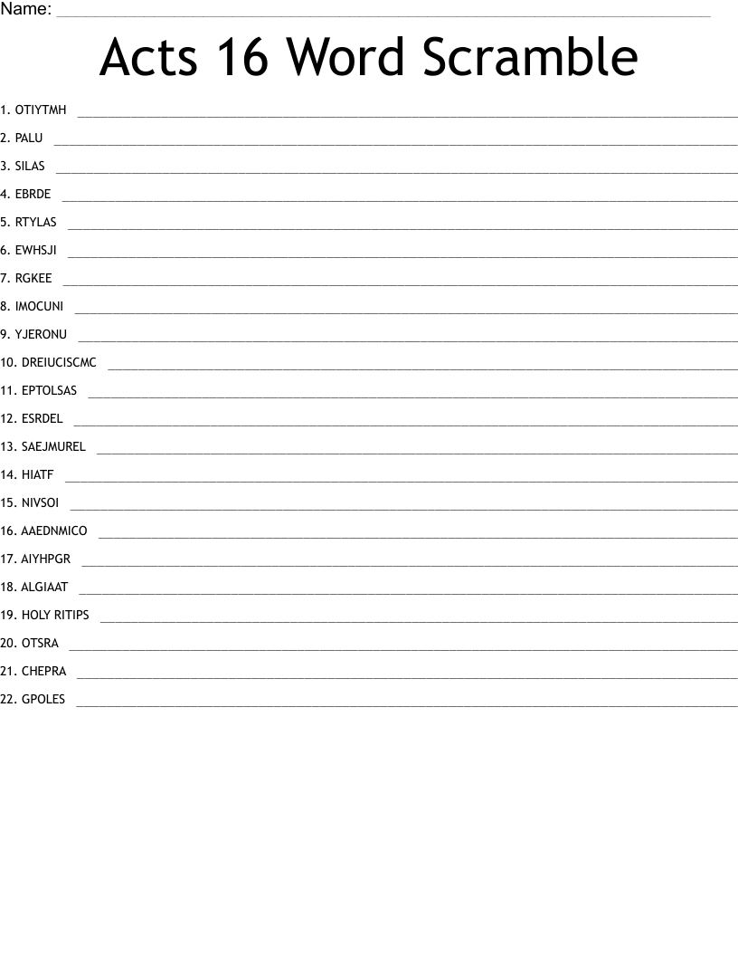 Acts 16 Word Scramble
