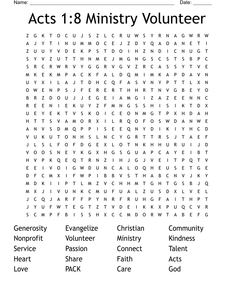 Acts 1:8 Ministry Volunteer Word Search